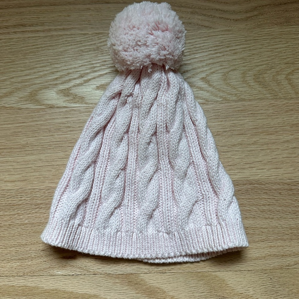 Pink Cable Knit Pom-Pom Hat for Kids